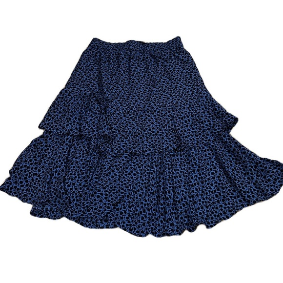 NWT Ann Taylor Blue Black Floral Midi Skirt with Ruffles Sz. M - Picture 3 of 6